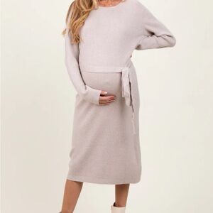Pinkblush Soft Cream Long Sleeve Maternity Dress